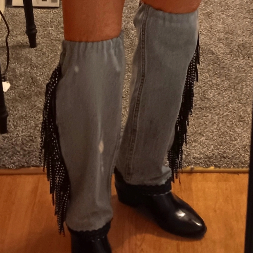 Fringe Denim Leg Warmers